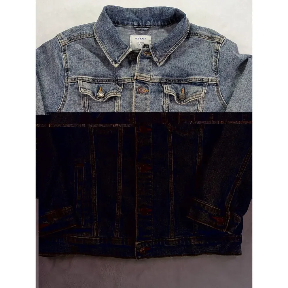 Old Navy Kids XL 14-16 Plus Denim Trucker Jacket Medium Wash Stretch EUC